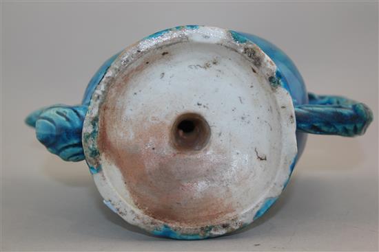 A Chinese turquoise glazed peach shaped cadogan type wine pot, 19th century, height 17.5cm